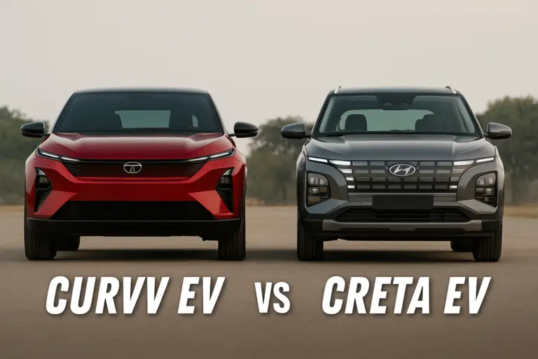 Tata Curvv EV and Hyundai Creta EV front view comparison
