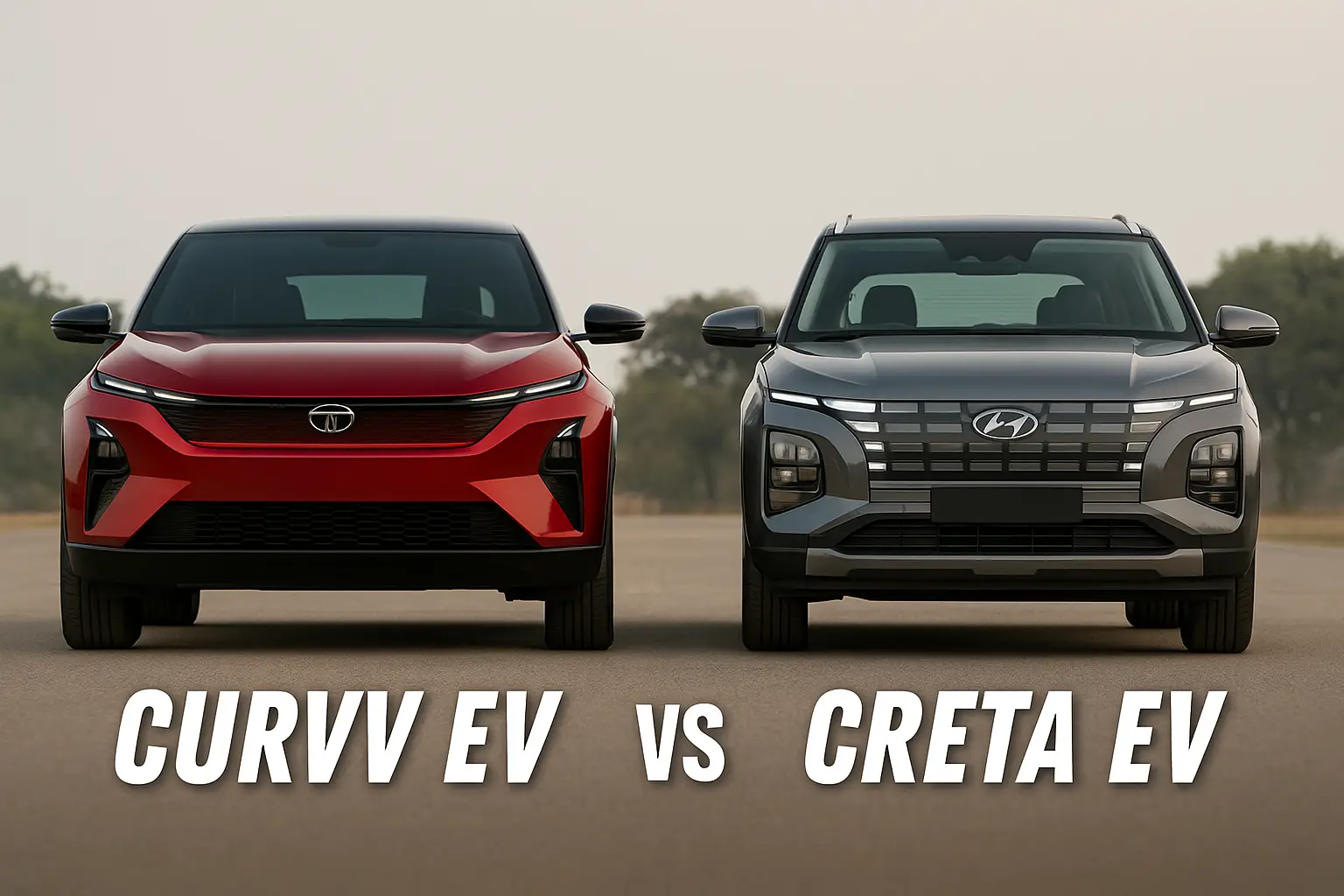 Tata Curvv EV and Hyundai Creta EV front view comparison